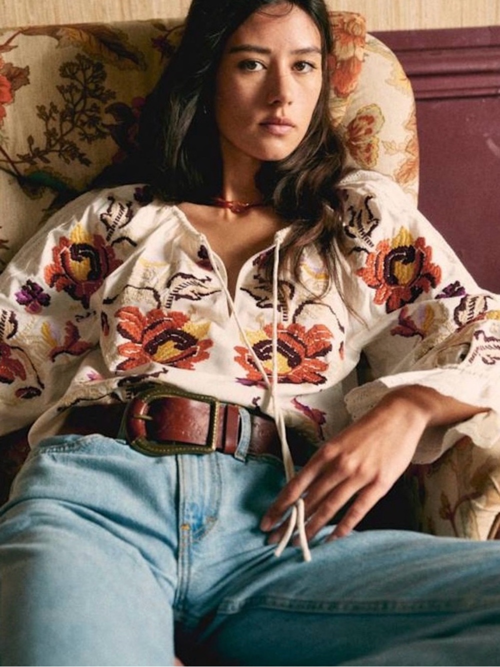 Sezane Bertille Blouse Multicoloured Watercolour - Size 10